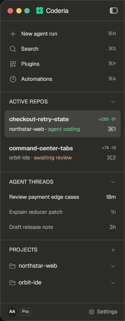 Zubvo command menu with active repos